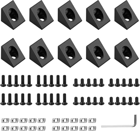 JiGiU 10PCS Triangle Angle Sharp Corner Bracket, Black Angle Sharp Corner Bracket Connector for 6mm Slot Aluminum Extrusion Profile 2020 Series 3D...