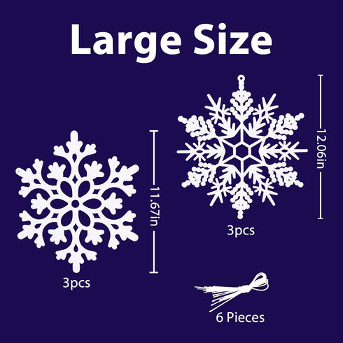 White Snowflake Ornaments, 6 Pack Large Plastic Snowflake Decorations for Christmas Tree, Winter Wonderland...