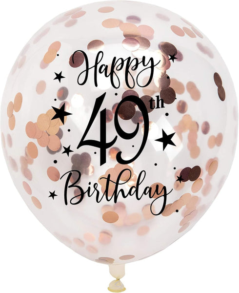 Rose Gold 49th Confetti Latex Balloons, Woman Happy 49 Years Birthday Party Balloon Decoration With Confetti, 12in, 16 Pack...
