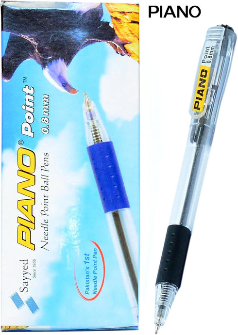 PIANO Comfort Grip Retractable - Needle Ballpoints Pens Black Pointer,0.8 mm - Pack of 10...