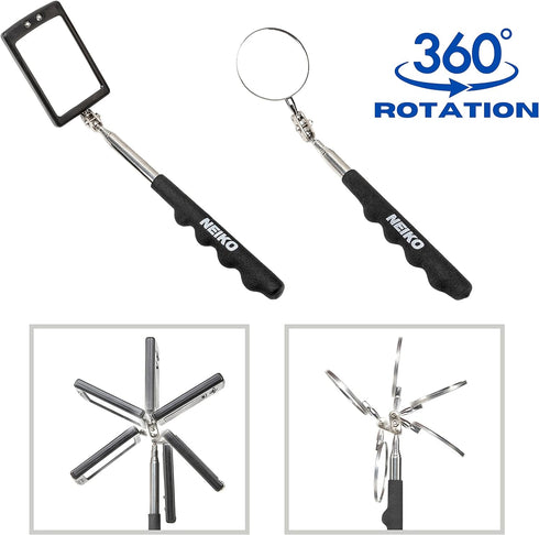 NEIKO 20736A (6) Piece Set, Magnetic Tool & Telescoping Mirror Set, Adjustable Telescoping Magnetic Pickup Tool, Flashlight 15lb Retriever Tool, 3...