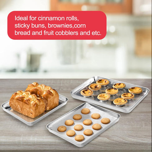 Baking Sheet, Zacfton Stainless Steel Cookie Sheet Baking Pan Tray for Toaster Oven Size 9 x 7 x 1 Inch, Non Toxic & Healthy, Mirror Finish & Easy...