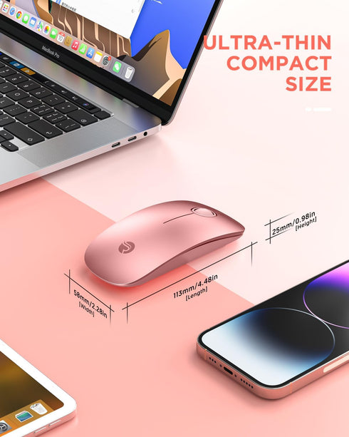 Bluetooth Wireless Mouse - (BT5.1+USB) Dual Connectivity, Quiet Click, Low Power, and 1600 DPI, Portable Cordless Mouse for Mac, Laptop, MacBook P...