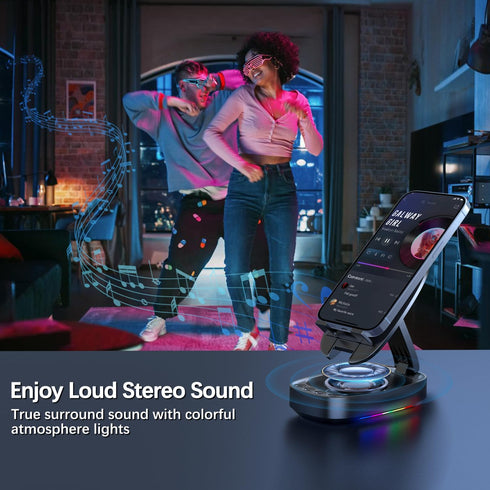 Cell Phone Stand with Wireless Bluetooth Speaker, Unique Gifts for Men/Women, Adjustable Phone Holder with 5 Colorful LED Modes, Anti-Slip Base HD...
