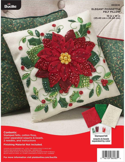 Bucilla Elegant Poinsettia Felt Applique Throw Pillow Kit...