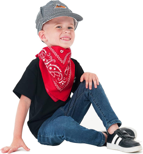 Conductor Hat+Paisley Bandanna (2 IN 1) Engineer Cap Adjustable Train Conductor Dress Up Kit for Kids...