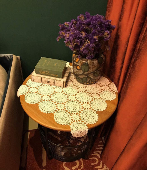 Beige Handmade Crochet Cotton Table Cloth Lace Doilies Square Lace Tablecloths 24 Inches....