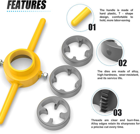 PVC Thread Maker Tool, NPT Die Set, Pipe Threader Plumbing Tool, with 3 Dies,1/2", 3/4", 1", Pipe Threader Kit...