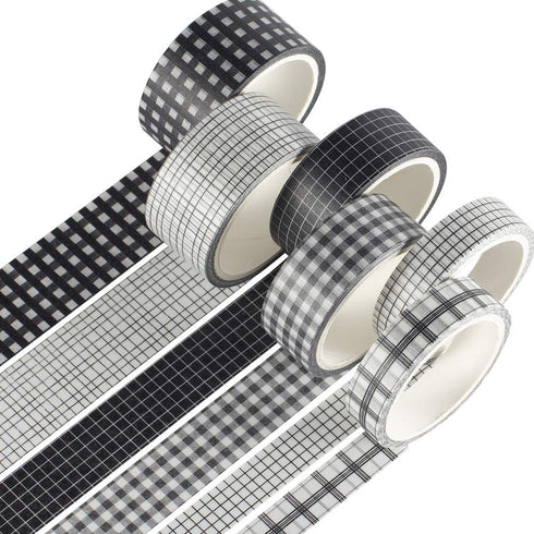 YUBX 6 Roll Washi Tape Set VSCO Decorative Tape for DIY Crafts, Journals, Planners, Scrapbooking, Wrapping (Black)...