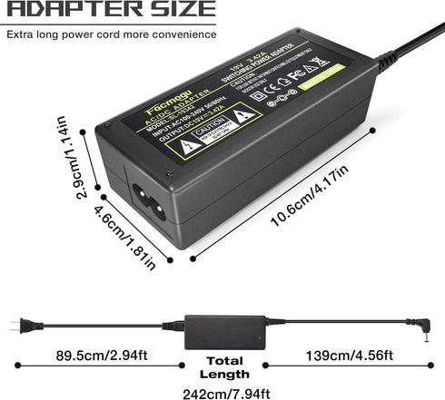 Facmogu DC 19V 3.42A Power Supply, 65 Watt 100-240V AC to DC 19Volt Transformers, Power Adaptor Converter 5.5x2.5mm DC Plug with 2.42m/ 7.94 feet ...
