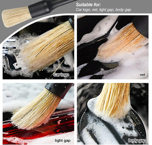 3 Pack Car Detailing Brush Set,Natural Boars Hair Ultra-Soft Cleaning Tool Auto Detail Brushes Kit for Clean Interior or Exterior,Dashboard,Air Ve...