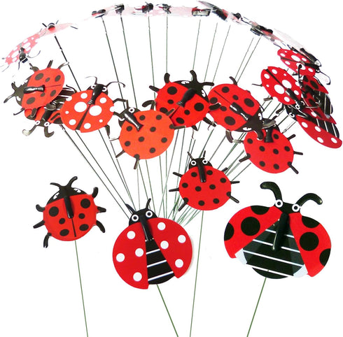 3D Decorative Ladybug Stakes Garden Ladybird Decorations for Yard Patio Lawn Plant Flower Pot Decor, 20 Pcs...