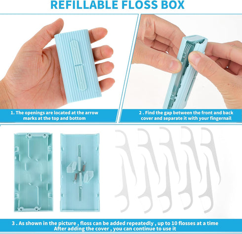 Portable Dental Floss Case Automatic Dental Floss Pick Organizer Case Travel Flosser Dispenser Storage Case Refillable Holder Boxes with 10 Floss ...