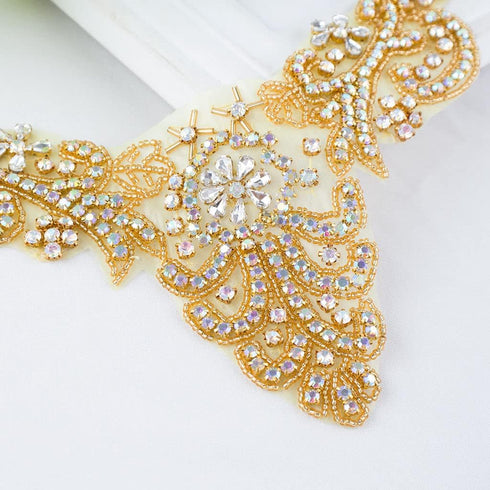 ShiDianYi Rhinestone Applique Gold Bridal Wedding Applique Crystal Pearl Diamante White Wedding Sash RA (AB Gold)...