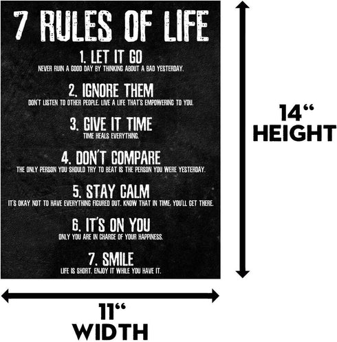 HoneyKICK 7 Rules of Life Motivational Poster, 11 x 14 Inches Unframed, Printed on Premium Cardstock Paper...