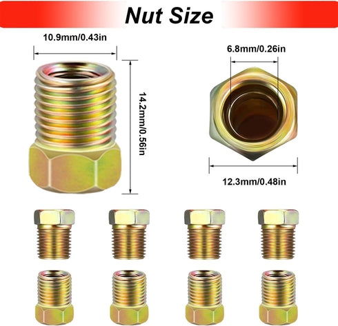 Tnisesm 12Pcs 7/16"-24 Threads Brake Line Fittings Assortment For 1/4" Brake Line Tube(4 Unions, 8 Nuts)...
