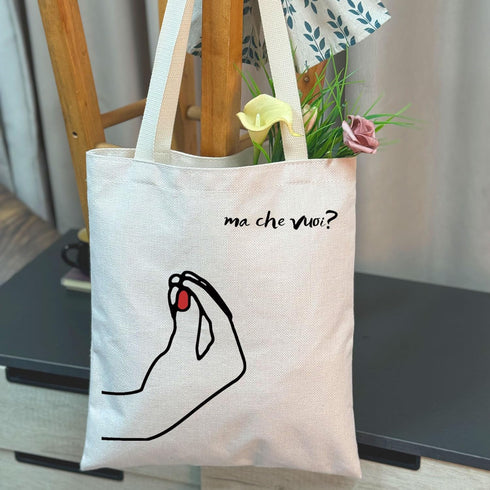 MAOFAED Italian Hand Gesture Ma Che Vuoi What Do You Want Tote Bag Funny Italian Gift Shoulder Bag Handbag...