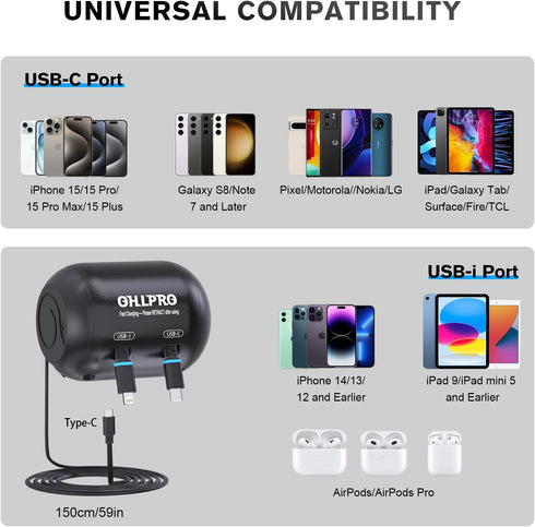 OHLPRO 2 in 1 Backseat Car Charging Station Box, 45W Fast Charge Multi Retractable Car Charger for iPhone/Samsung and Tablets, for Lyft Uber Drive...