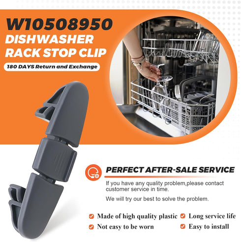 W10508950 Dishwasher Upper Dishrack Slide Rail Stop Clip by Beaquicy - Replacement for 8562015 W10199682 2684662 AP6022472 PS11755805 Whirlpool Dishwasher (Pack of 2) dark grey