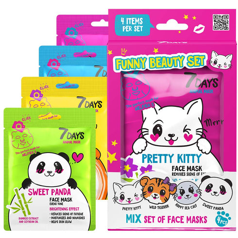 7DAYS Animal Face Masks Skincare (Set of 4) - Character Sheet Masks Set Moisturising, Hydrating - Birthday Party Gift for Women, Girls Night, Kids...