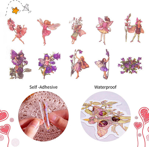 90 Pieces Fairy Stickers for Scrapbook, Transparent Flower Fairy Patch for Scrapbooking Hand Ledger Phone Case Laptop Diary DIY Crafts - (Undertin...