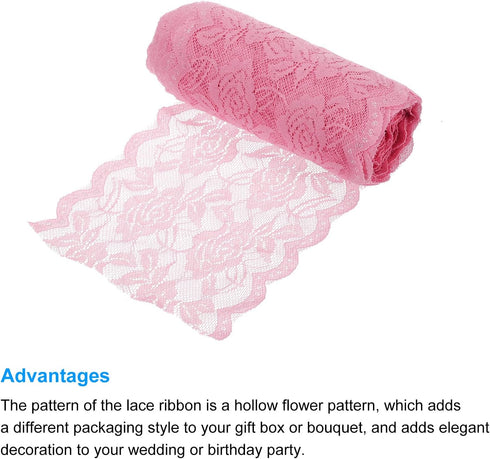 MECCANIXITY 6 Inch Wide 11 Yard Lace Ribbon Floral Pattern Pink Lace Trim Ribbon for Sewing Making, and DIY Crafts, Gift Wrapping, Bouquets, Weddi...