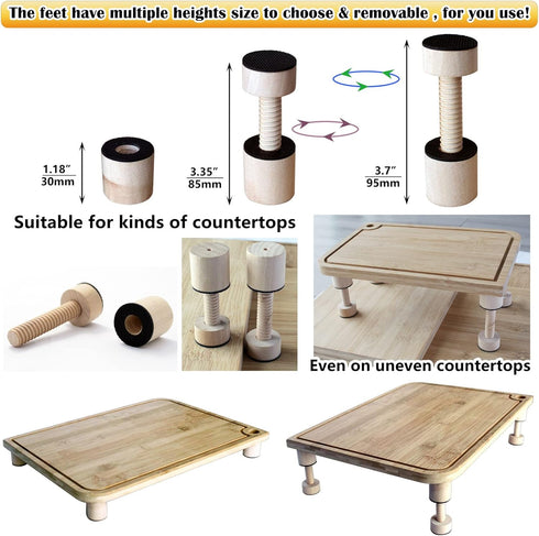 Cutting Board Adjustable Feet, Wood Adjustable Feet for Countertop Cutting Board- Kit to Elevate and Skid-Proof Your Cutting Board (Beige)...