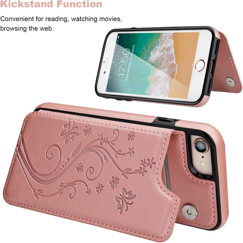 Vaburs Wallet Case for iPhone SE(2022) 5G/SE(2020)/7/8 with Card Holder, Embossed Butterfly Premium PU Leather Double Magnetic Buttons Flip Shockp...