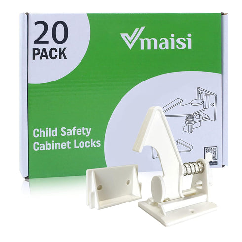 20 Pack Cabinet Locks Child Safety Latches - Vmaisi Baby Proofing Cabinets Drawers Lock - Upgraded Stronger Adhesive Easy Installation - No Drilli...
