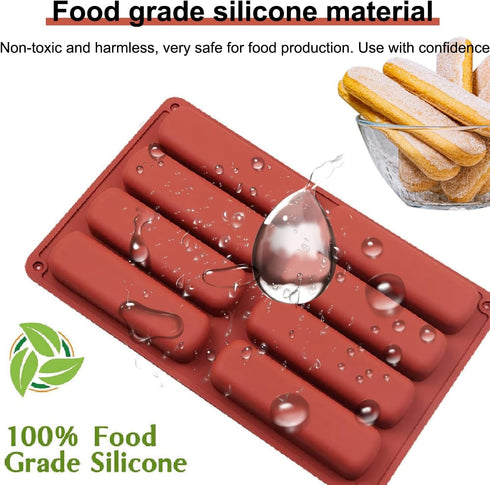 Finger Biscuit Silicone Mould, 2Pack 8 Cavities Finger Shaped Molds Granola Bars Twinkie Cake Pan Rectangular Strip Mold for Baking Energy Bars, C...