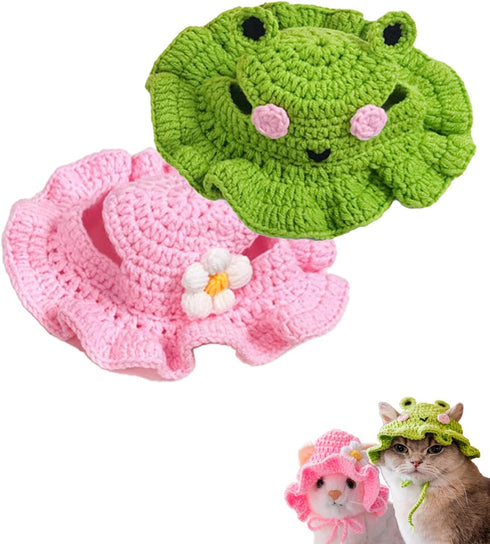 QWINEE 2Pcs Cartoon Design Knit Cute Dog Hat Soft Cat Hat Rabbit Hat Halloween Christmas Party Costume Head Wear Accessories for Puppy Cat Kitten ...