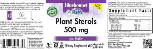 Bluebonnet Nutrition Plant Sterols 500mg Heart Health Supplement for Men & Women* - Non-GMO Beta-Sitosterol from Sunflower Oil - Vegan, Gluten-Fre...