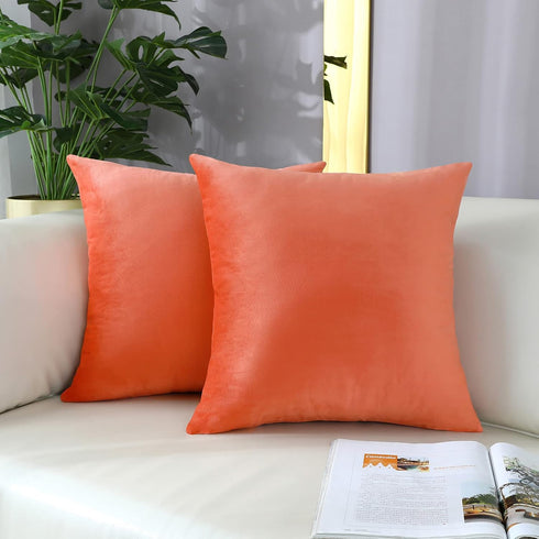 mixeoo Comfy Peach Coral Throw Pillow Covers Decorative Square Solid Velvet Super Soft Cushion Cases Home Decor for Sofa Couch, Set of 2, 18 x 18 ...