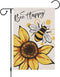 Bee Happy Garden Flag 12x18 Double Sided Vertical, Burlap Small Welcome Spring Summer Positive Garden Yard House Flags with Sunflower Decor Outsid...