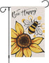 Bee Happy Garden Flag 12x18 Double Sided Vertical, Burlap Small Welcome Spring Summer Positive Garden Yard House Flags with Sunflower Decor Outsid...