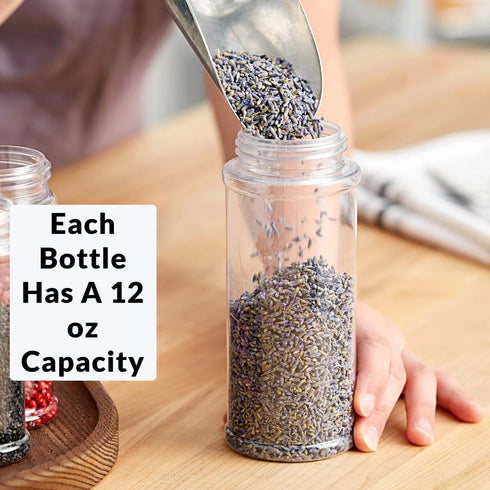 Skyway Supreme 12 OZ Plastic Spice Bottles Seasoning Containers Jars - Flap Cap Pour and Sifter Spice Shaker - Refillable Perfect For BBQ Rub Herb...