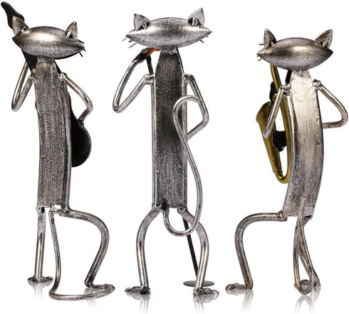 Too-arts A Playing Guitar Cat Metal Sculpture Iron Statue Handwork Handicrafts, 3 Funny Design...