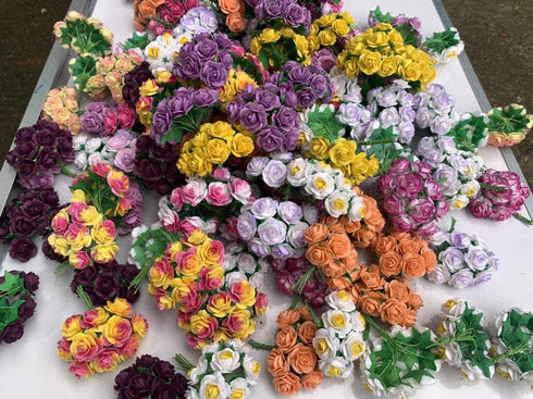 100 pcs Mini Rose Mixed Pink Colors Mulberry Paper Flower 15-18 mm Scrap Booking Wedding DIY Craft Supplies Card, Small Roses (Mixed Pink)...