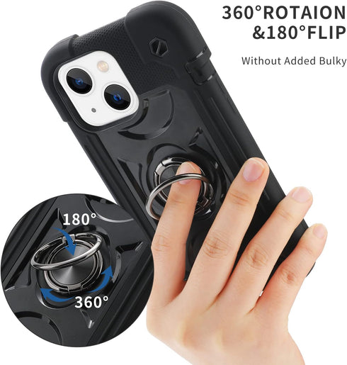 MARKILL Compatible with iPhone 14 Case/iPhone 13 Case 6.1 Inch with Built-in 360°Rotating Ring Stand, Military Grade Drop Protection Full Body Rug...