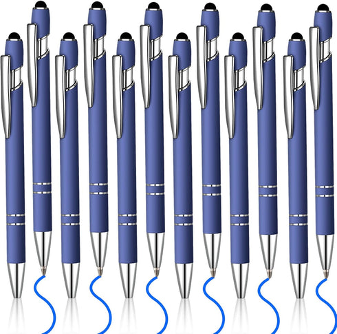 12 Pcs Blue Ink Ballpoint Pen with Stylus Tip, 1.0 mm Metal Pen Stylus Pen for Touch Screens, 2 in 1 Thank You Pen Gift for Friends, Colleagues, C...