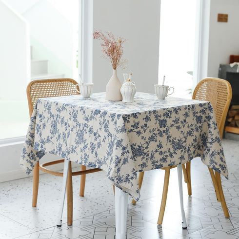 Pastoral Square Tablecloth - 52 x 52 Inch - Beige Linen Table Cloth - Washable Table Cover with Dust-Proof Wrinkle Resistant for Restaurant, Picni...