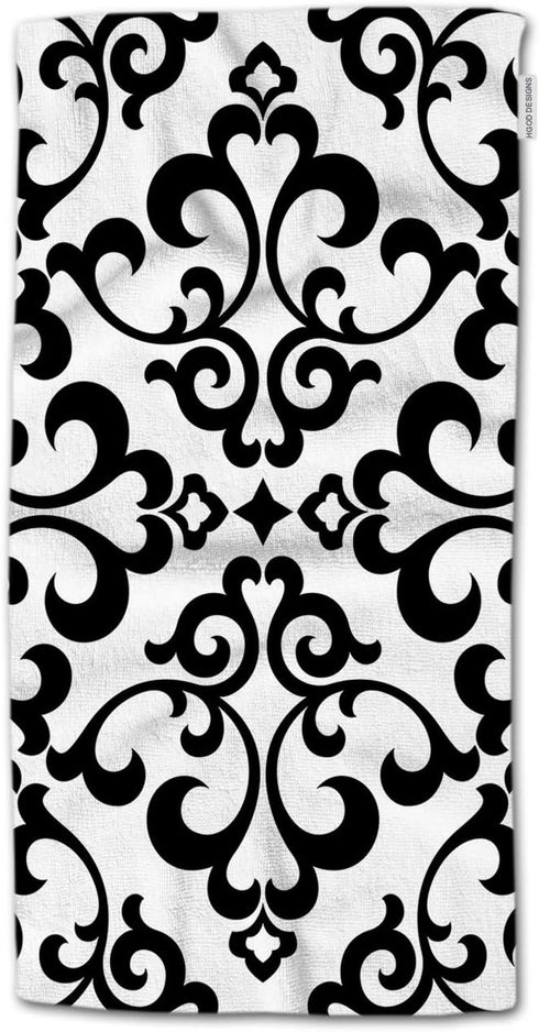 HGOD DESIGNS Black Floral, Vintage Flower Paisley Design Black and White 100% Cotton Soft Bath Hand Towels for Bathroom Kitchen Hotel Spa 15inX30i...