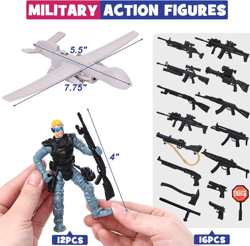AMOR PRESENT 13PCS US Army Men Toy Set, Special Operations Toy Soldiers Action Figures Playset with Weapons and Toy Drone for Kids Toys...