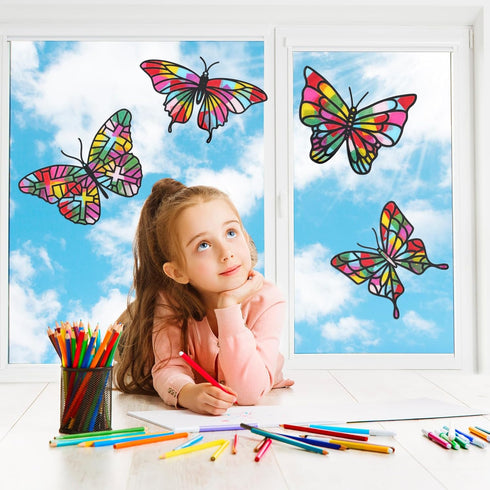 Yeaqee 24 Pack Butterfly Craft DIY Butterflies Suncatcher Paper Crafts Summer Crafts Butterfly Suncatcher Kits Classroom Arts and Crafts Party Fav...