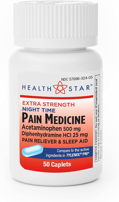 GeriCare Extra Strength Night-Time Acetaminophen 500 mg, Diphenhydramine HCI 25 mg Pain Medicine Caplets 50 Count (Pack of 1)...