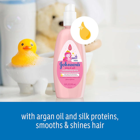 Johnson's Kids Shiny & Soft Hair Conditioning Spray with Argan Oil & Silk Proteins, Tear-Free Conditioning Spray for Shine & Softness, Gentle for ...
