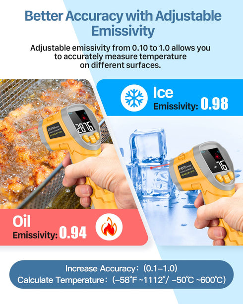 Eventek Digital Infrared Thermometer, -58??1112?(-50??600?) Non-Contact Laser Temperature Gun with Color Display & Adjustable Emissivity for Cooki...