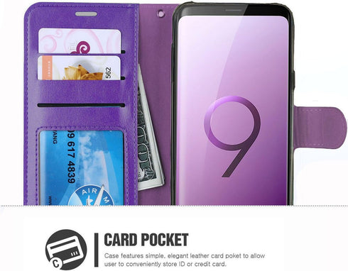 Wallet Case Compatible with Samsung Galaxy S9, Purple, Card Slots & Kickstand...