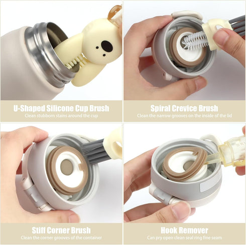 4 in 1 Cup Lid Cleaning Brush Set, 3Pcs Portable Cup Lid Cleaner Rabbit Shape Crevice Cleaning Brush Multifunctional Crevice Gap Cleaner Brush Cup...
