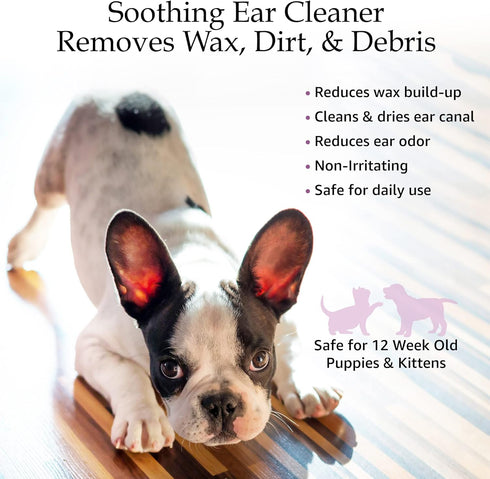 Ear Cleansing Solution for Dogs and Cats - Pet Ear Cleaner Removes Odor & Wax - Deodorizing Dog Ear Cleaner Solution with Aloe & Vitamins - Sweet ...